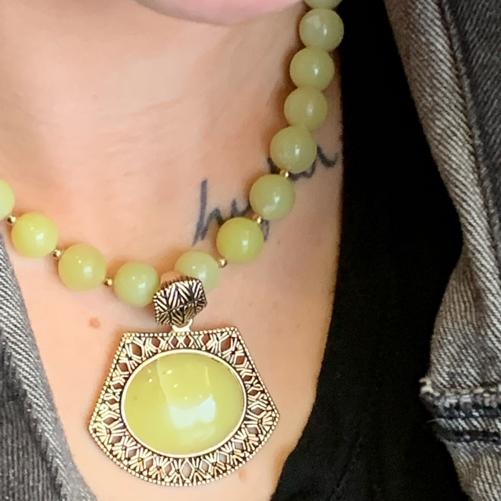 NWT Barse Green Jasper & Bronze Pendant Necklace Genuine Green Jasper Genuine B
